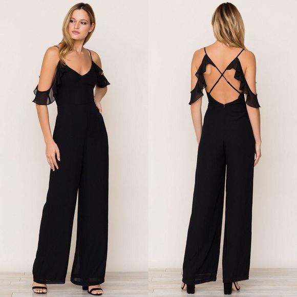 ruffle trim wide leg jumpsuit
